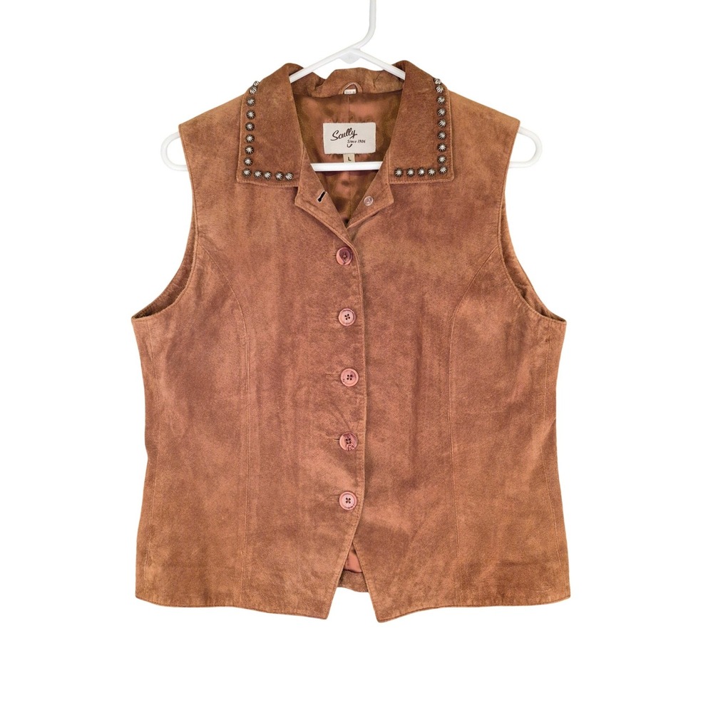 Scully‎ Womens Brown Suede Leather Studded Western Vest Cognac Large